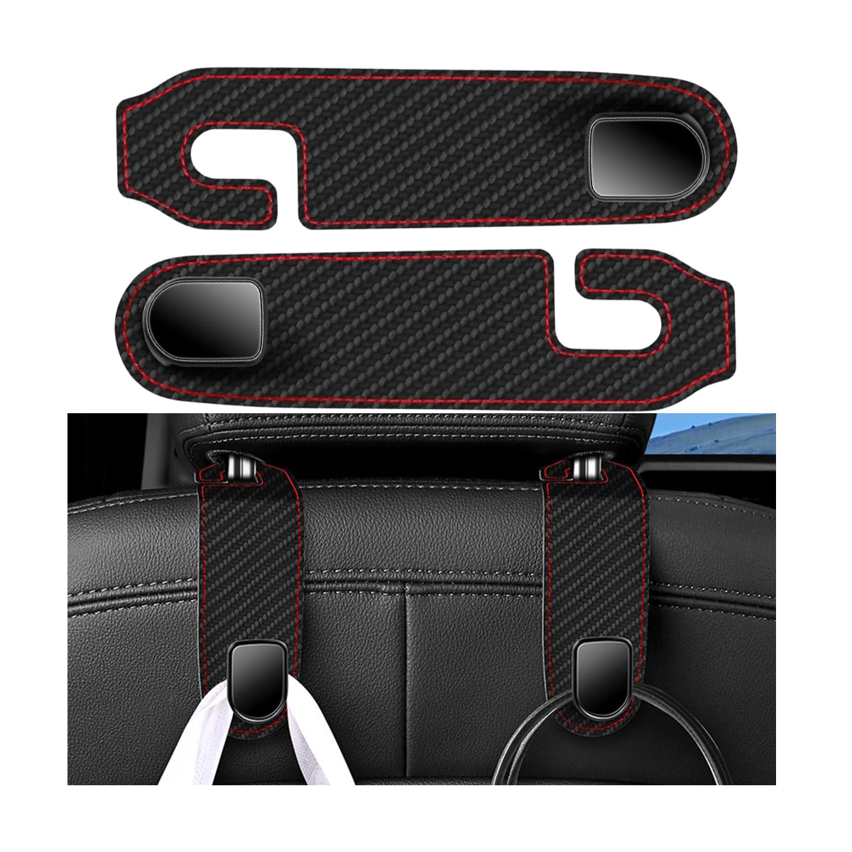 Car Seat Headrest Hook, 2PCS Vehicle Seat Back Hangers Organizer for Handbag Purse Coat, Automotive Interior Headrest Storage Hooks, Universal for SUV Automobile Truck (Black)