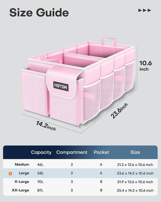 HOTOR Trunk Organizer - Foldable Car Organizer for SUVs & Sedans Storage
