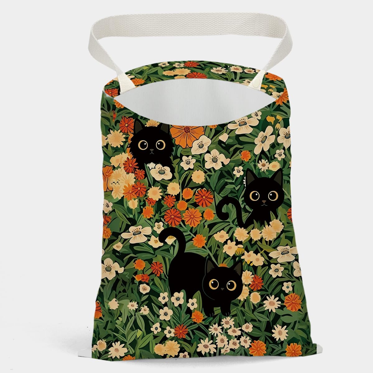 Car Trash Bag, Car Trash Bag Hanging, Country Style Design Hanging Drawstring Adjustable Buckle, Trash Can for Cars SUV, Floral Cute Black Cat Decor 12 x 10 inches