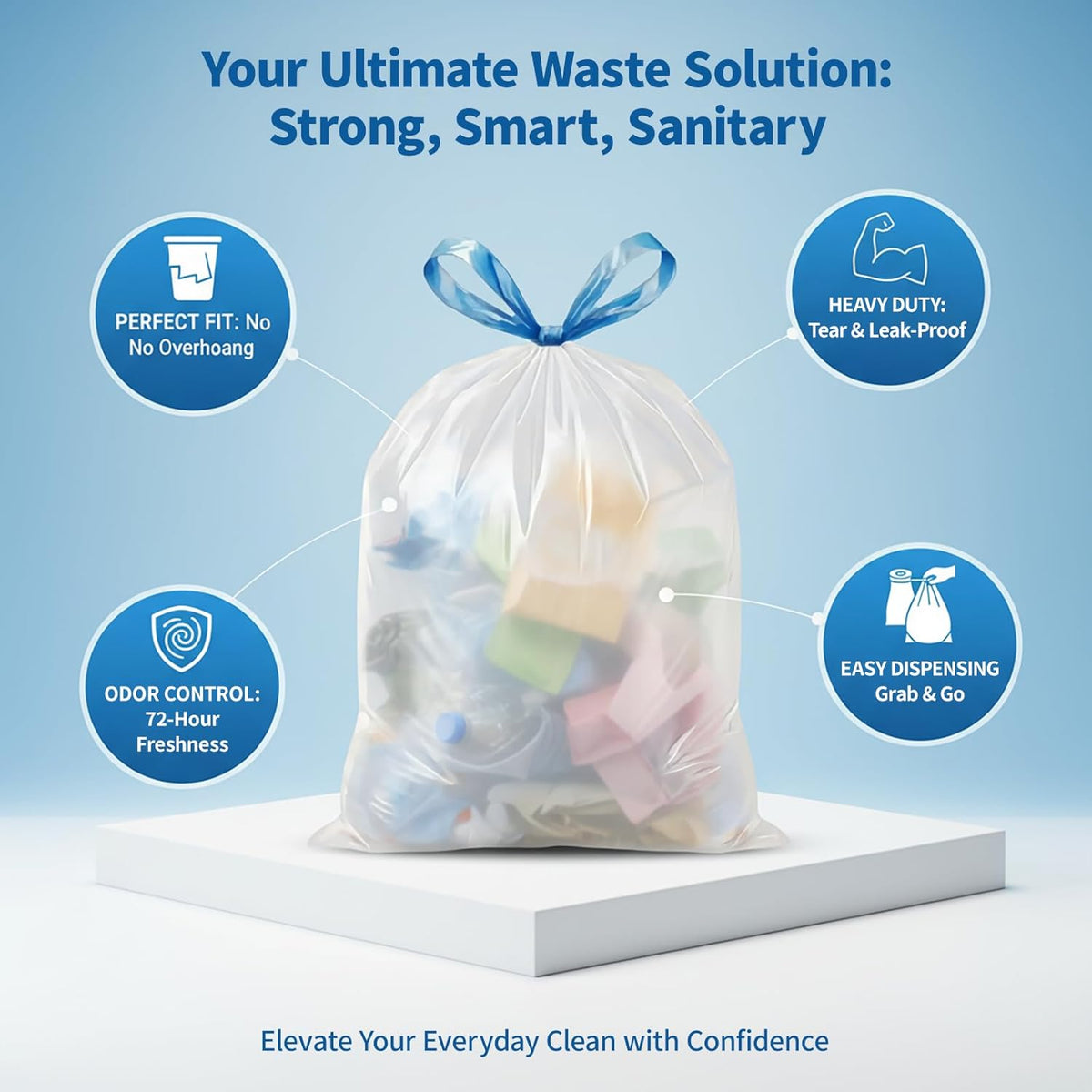 Small 2 Gallon Trash Bags Drawstring,0.96 Mil,Unscented,120 Count