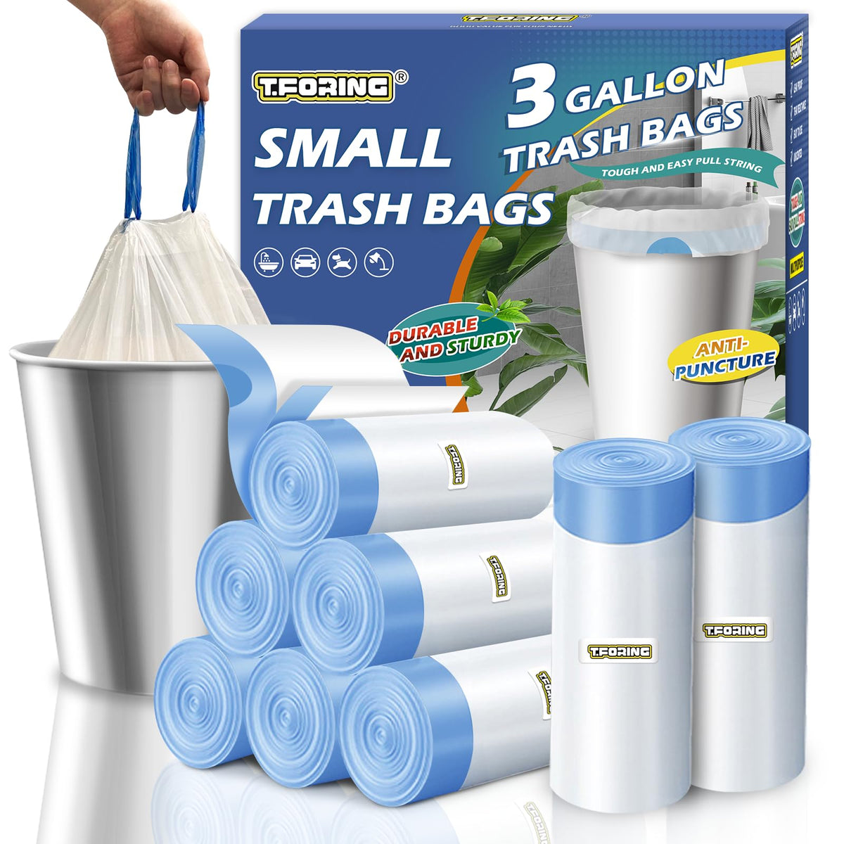 Small 2 Gallon Trash Bags Drawstring,0.96 Mil,Unscented,120 Count