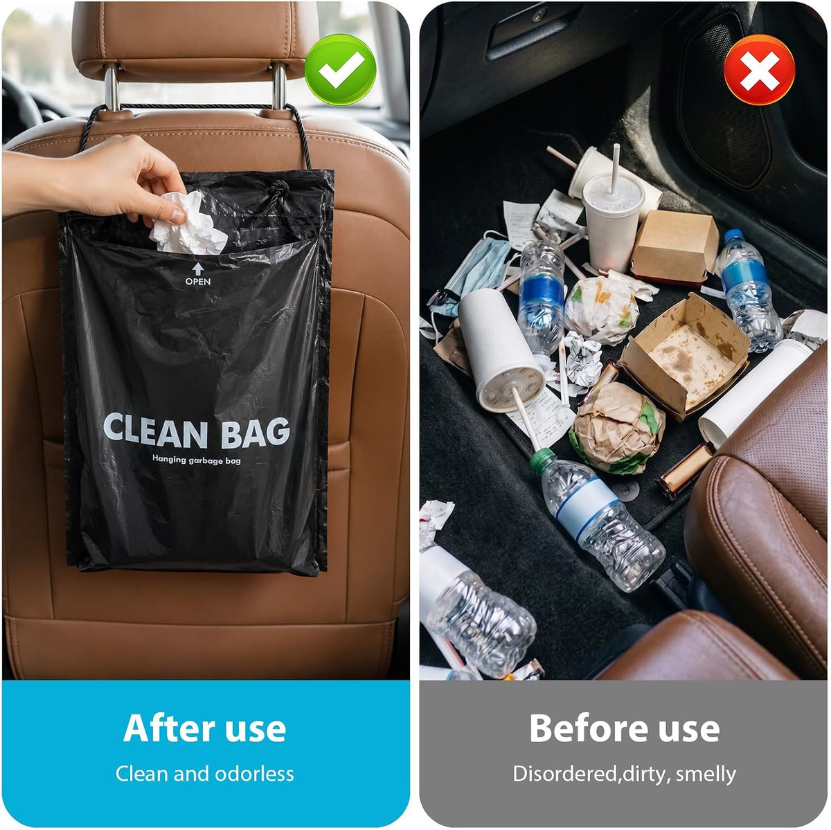 50 PCS Disposable Hanging Car Trash Bags, 2 Gallon Garbage Bags(13.4"x7.8")