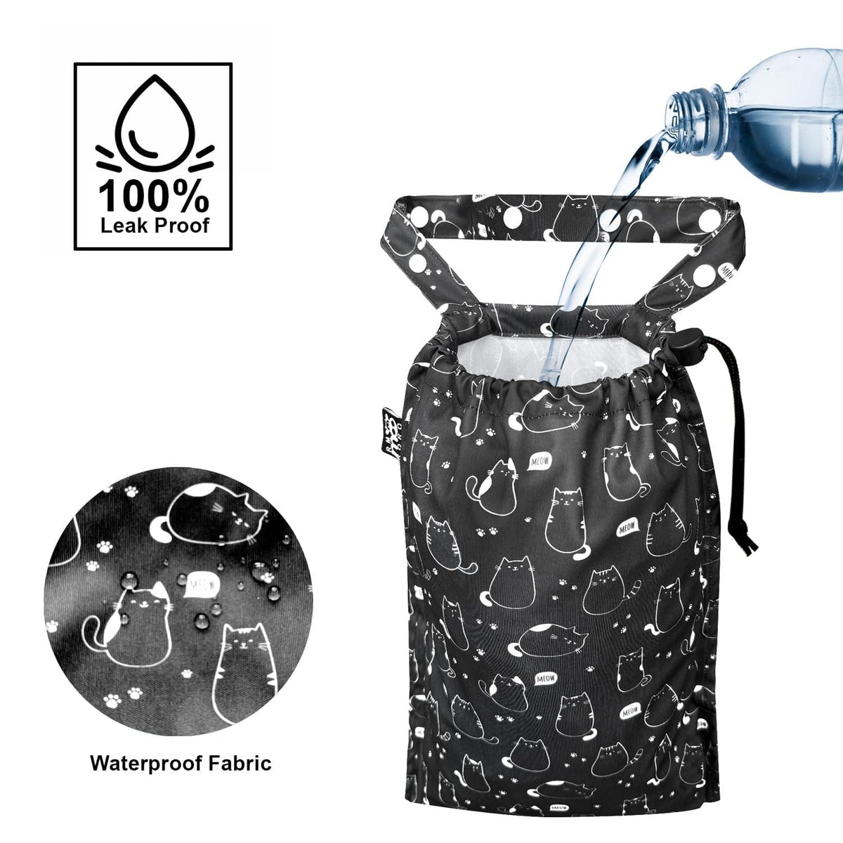 2 Pack Leakproof Car Trash Bags Detachable Waterproof Garbage Bags with Drawstring Hanging Organizer for Back Seat & Travel Cute Cats Design