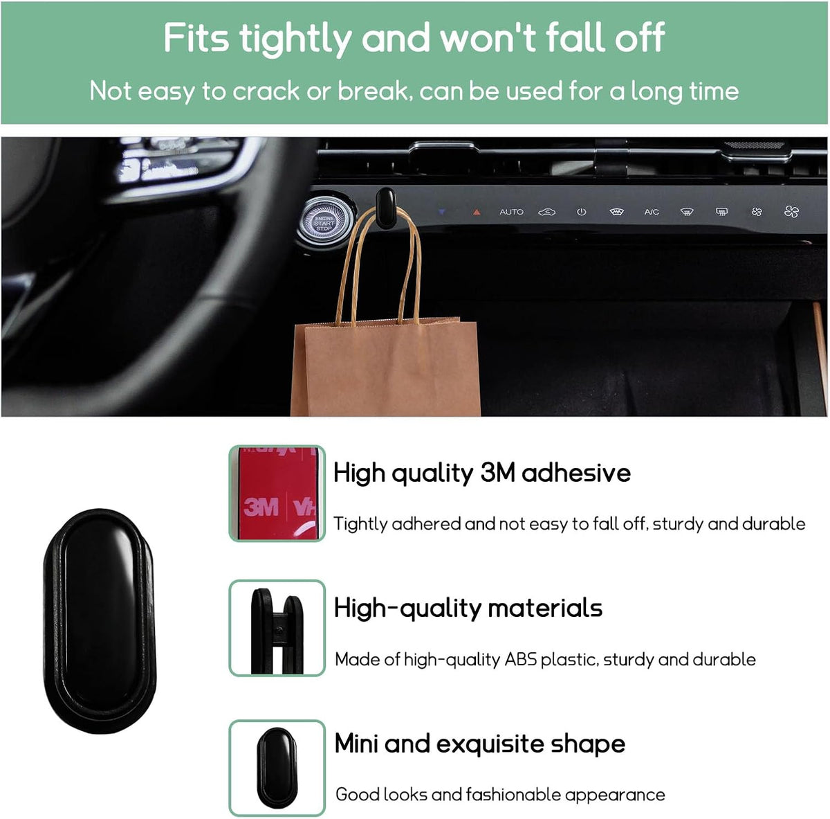 Dickno 4 PCS Car Mini Hook, Multifunctional Auto Adhesive Backseat Hangers on Dashboard, Universal Hook Stickers for Key, Mask, Earphone, Charging Cable, Vehicle Interior Accessories (Glossy)