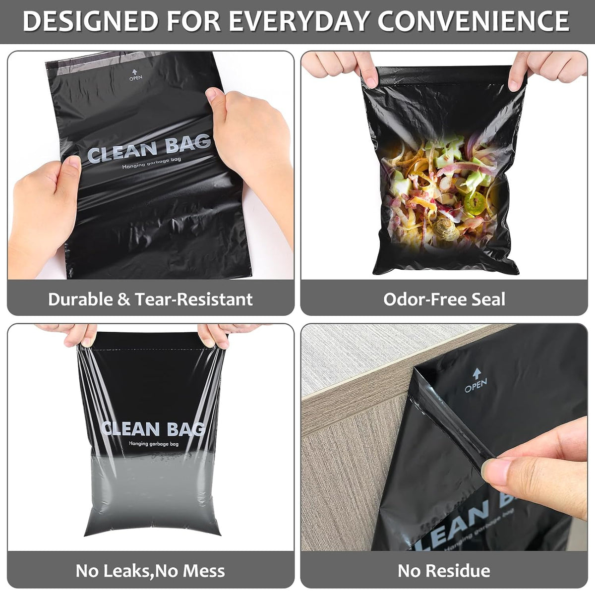 Accmor Hanging Car Trash Bags, 50 Count Disposable Garbage Bags, Easy Stick-On Headrest Waist Bin for Sedan, SUV, Truck, RV, Easy Tear Roll, Leak-Proof, Black