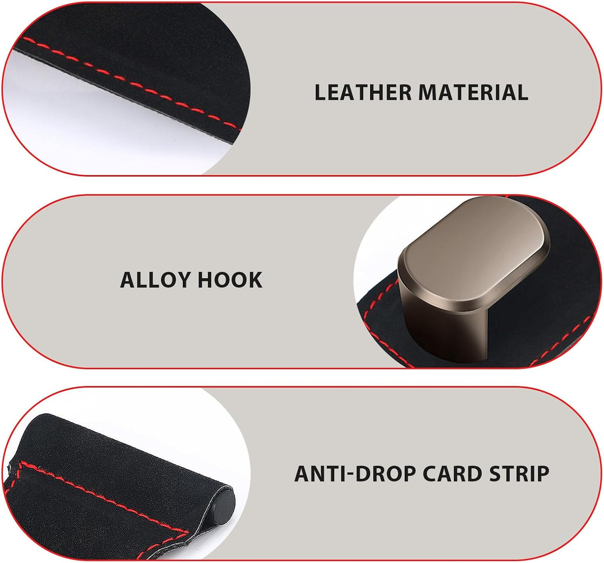 Adorila Car Glove Box Hooks (2 Pack) - Vegan Leather Dual-Hook Passenger Seat Purse Hanger, No-Adhesive Dashboard Organizer (Black)