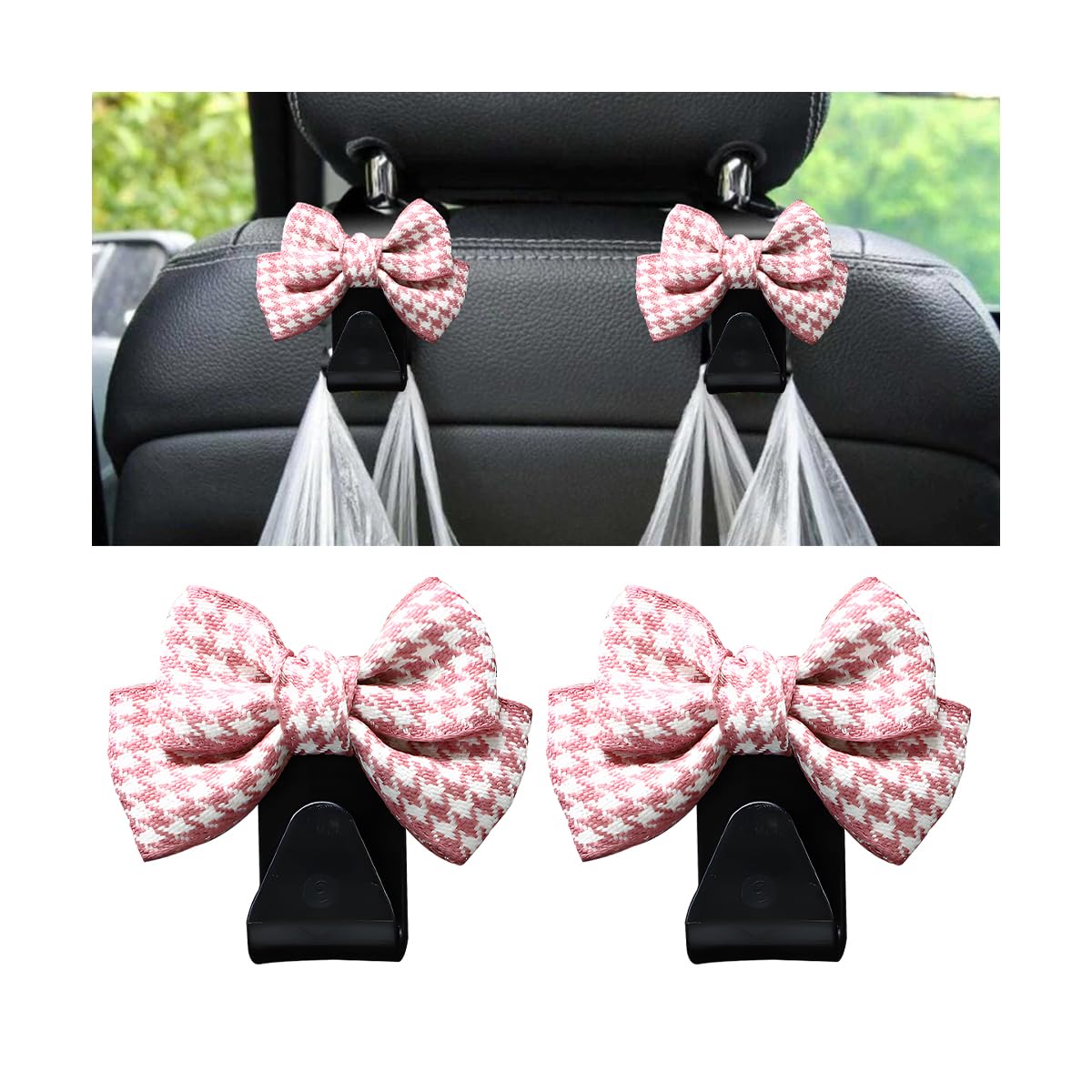 Mandark 2PCS Bow Car Headrest Hooks for Bags, Black Line