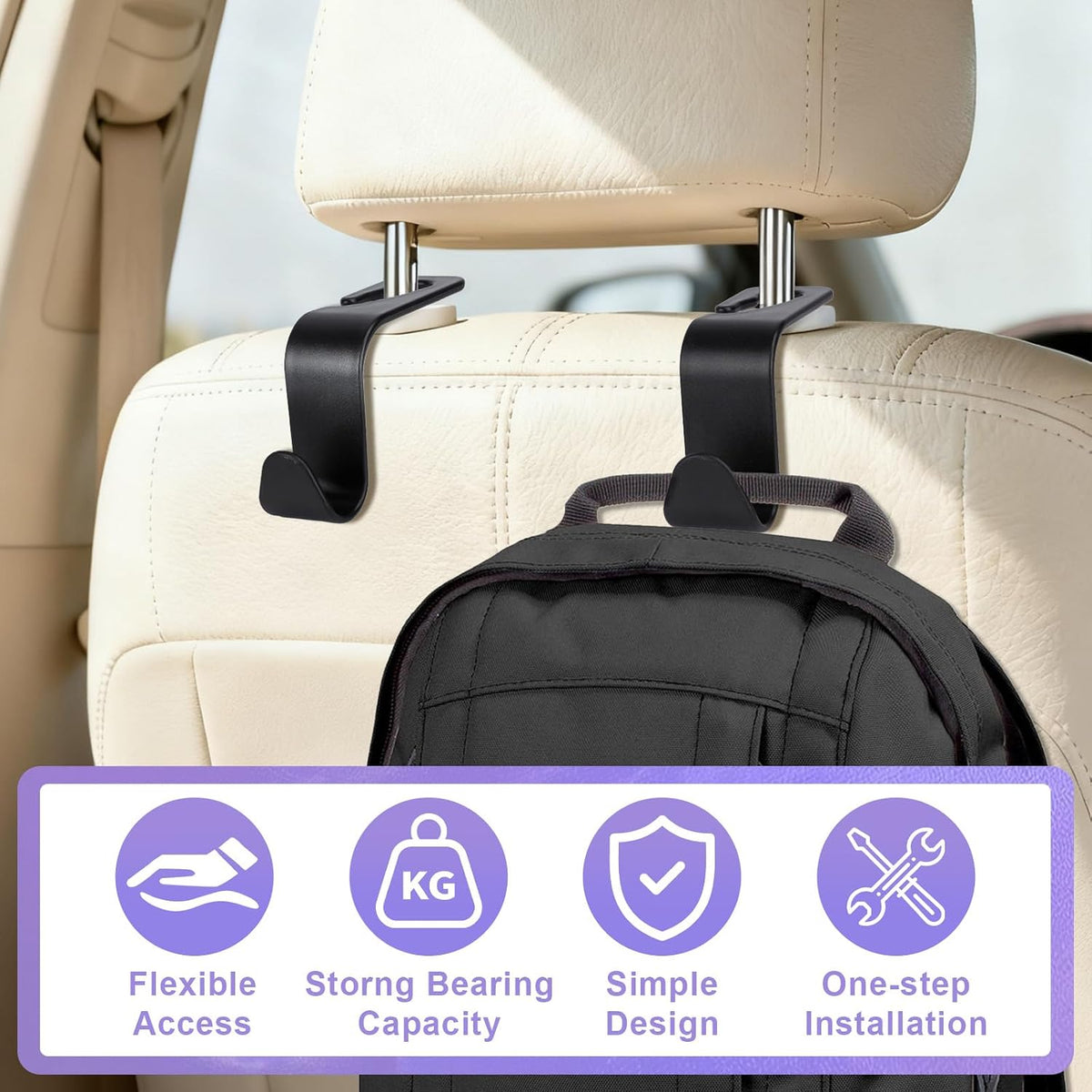 BFXM 6 Pack Car Seat Headrest Hooks,Car Accessories Black