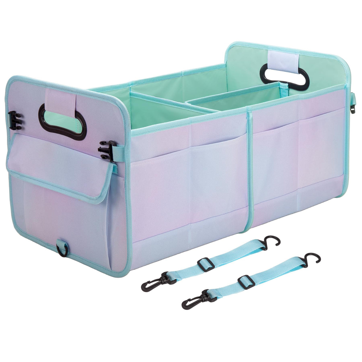 titiyiof Trunk Organizer For Suv & Sedan,Car Organizers and Storage, Waterproof Collapsible & Adjustable Straps,35L Sturdy Car Organization for Car Accessories, Tools,Sundries,2 Compartment(Black)