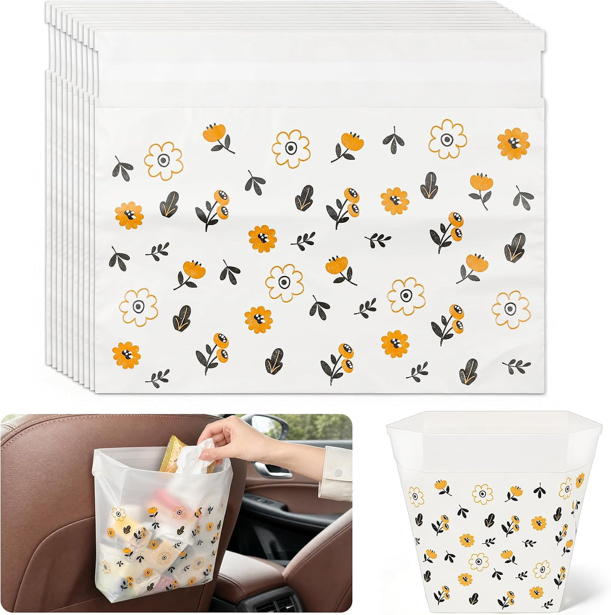 30 Pack Disposable Car Trash Bags Self-Adhesive Leak Resistant