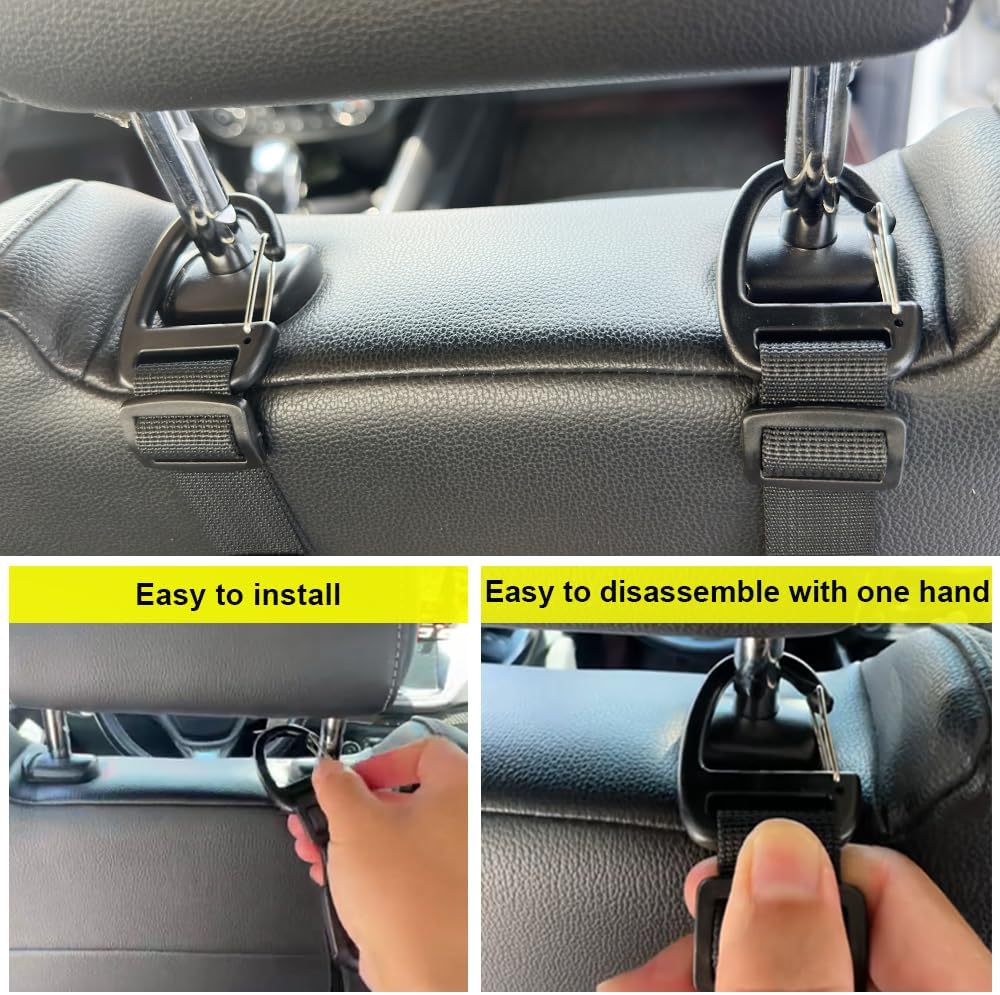 Car Headrest Hooks, Backseat Storage Organizer Hangers, Universal Vehicle Seat Back Hooks, 4 Pack