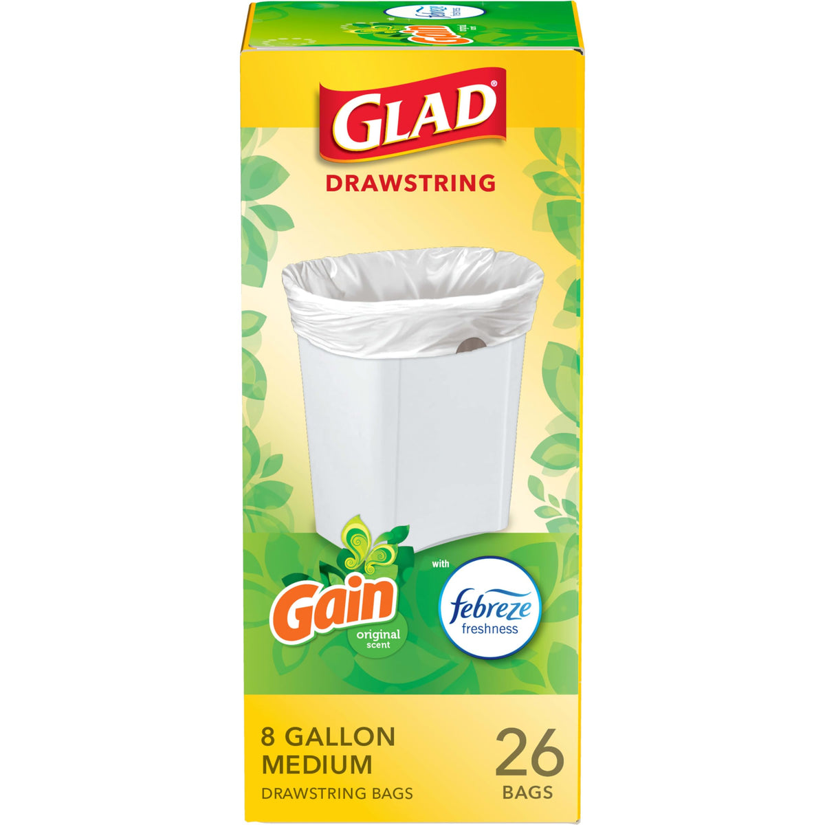 Glad Medium Trash Bags, 8 Gallon, Lemon Fresh Bleach Garbage Bags, Resists Bacterial Odors with Drawstring, 80 Count