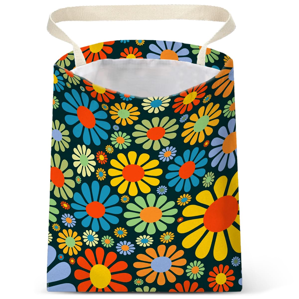 Car Trash Bag Hanging No Snap Small Garbage Bag for Car Back Seat Cute Printed One-handed Strap Trash Bags Car Accessories-Hippie Flower Car Trash Bags
