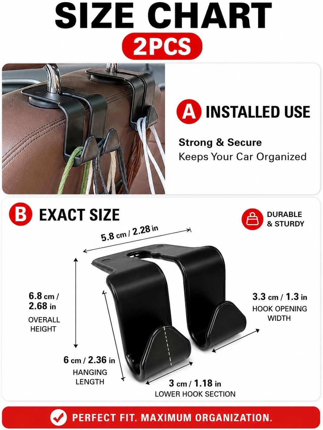 2PCS Car Seat Hooks for Purse, Handbag, Coat and Grocery Bag, Car Interior Accessories, Universal Car Rear Seat Hooks