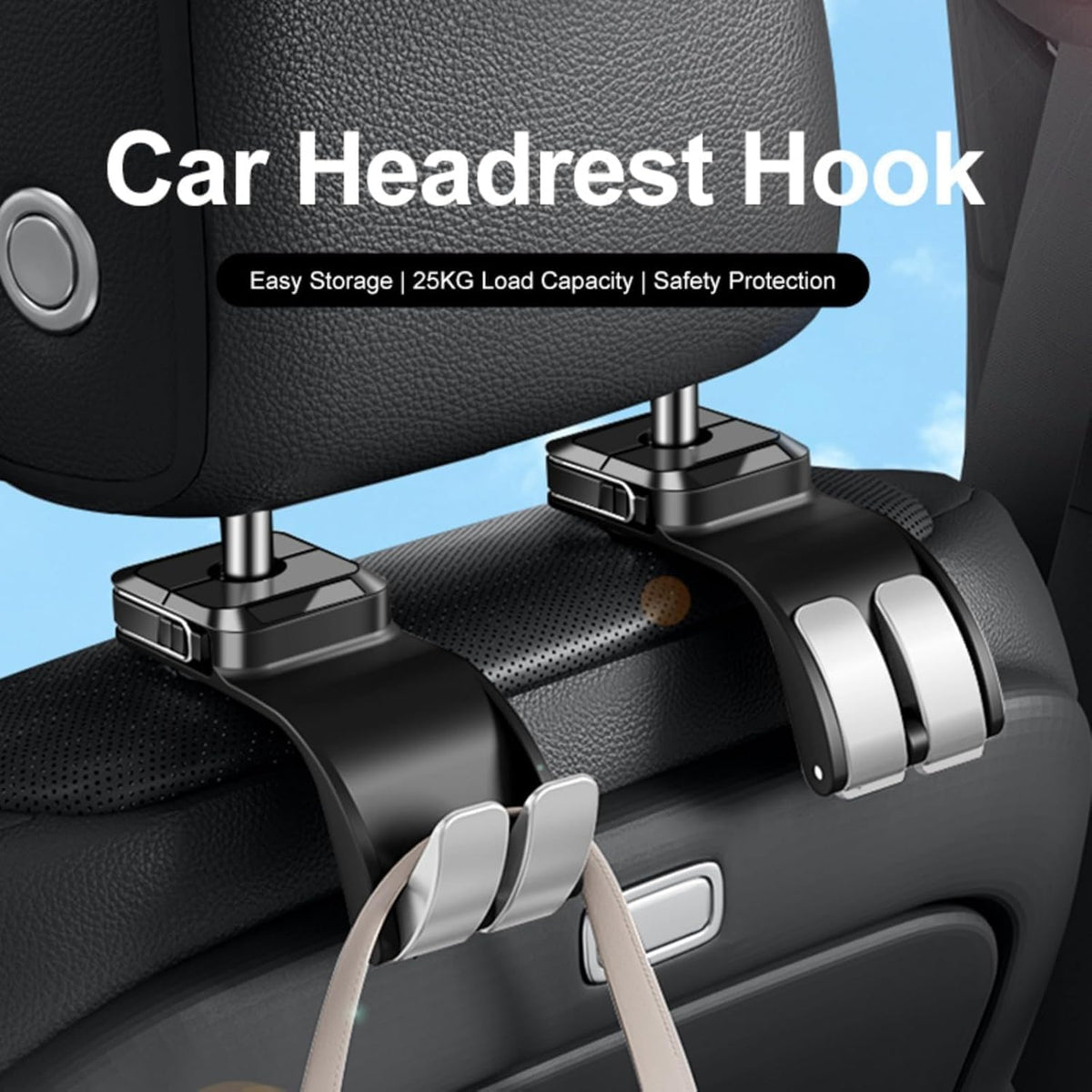 Car Headrest Hooks, 55 lb Load Capacity, Seat Storage Organizer for Bags