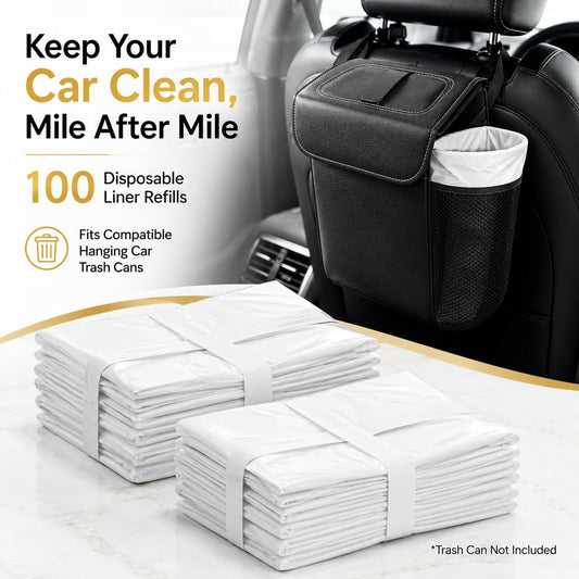 Disposable Car Trash Can Bags, Liner Refills (1-Pack, 100 Bags Total) - for HOTOR Car Garbage Can(Trash Can Not Included) White