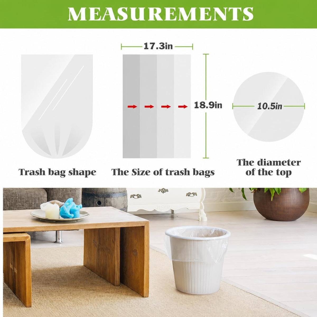 Teivio Small Clear Trash Bags 3 Gallon 150 Count Bathroom Garbage Bags