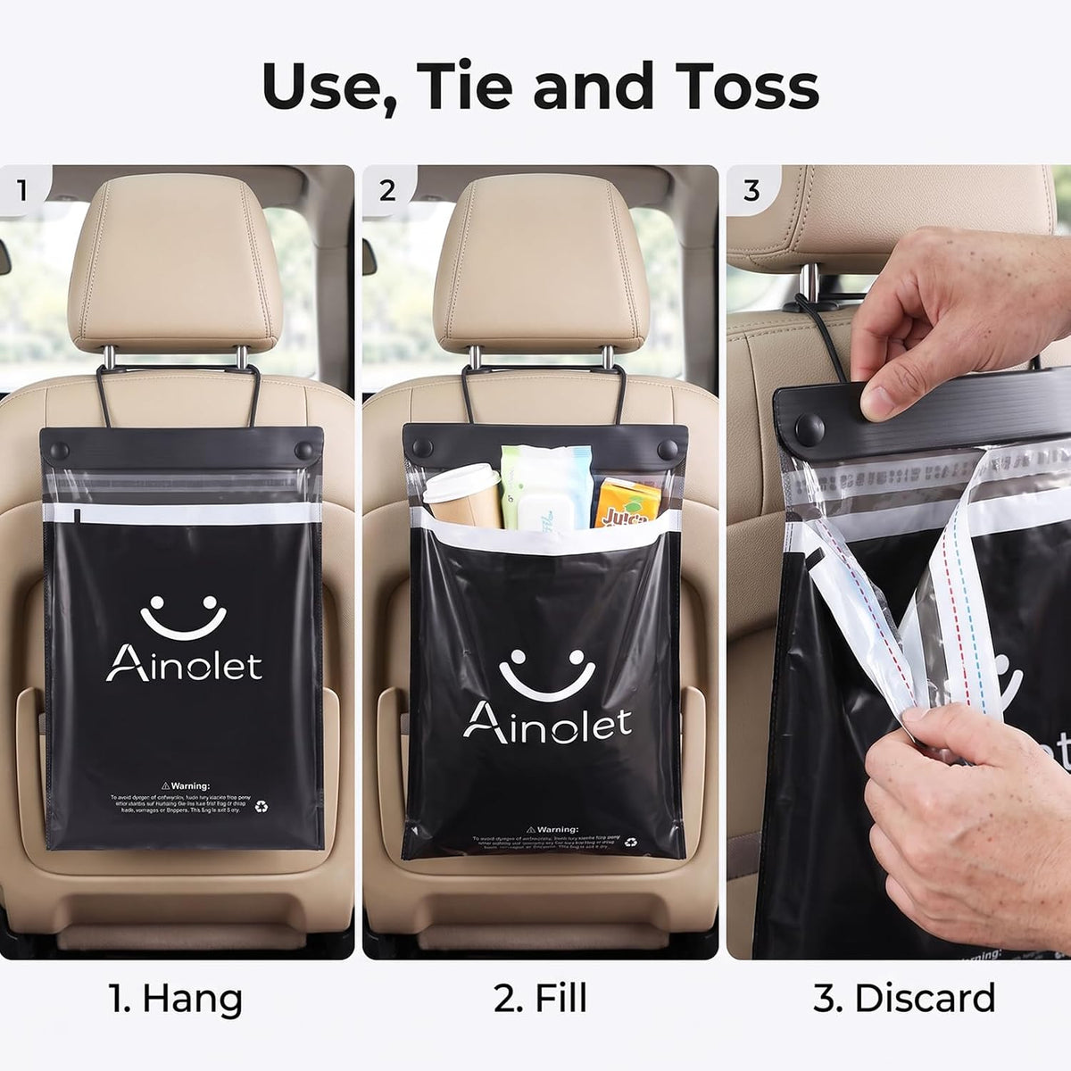 Disposable Hanging Car Trash Bags: Leakproof Auto Bags (30-Pack)