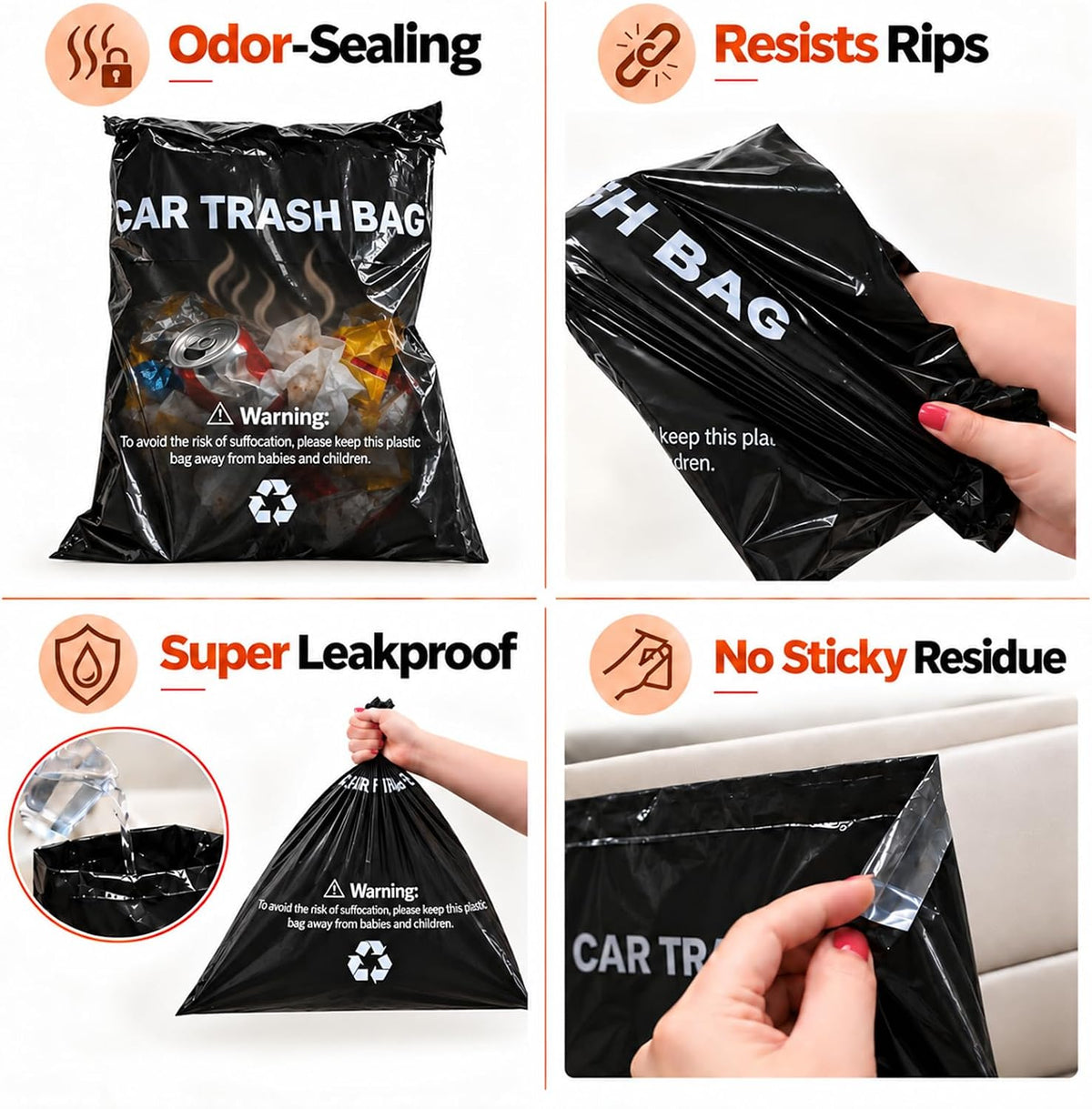Hanging Car Trash Bags, 50 Count Disposable Leak-Proof Car Garbage Bags