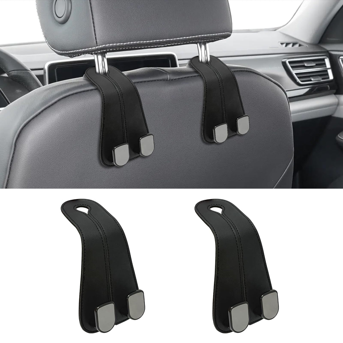 USSDE Car Seat Hooks Vehicle Headrest Back Storage Organizer 4 Pack for Purses Bags backpacks Groceries Hanger Holder - Universal Sturdy Holds 55lbs 360° Rotating (Style A/Carbon Fiber)