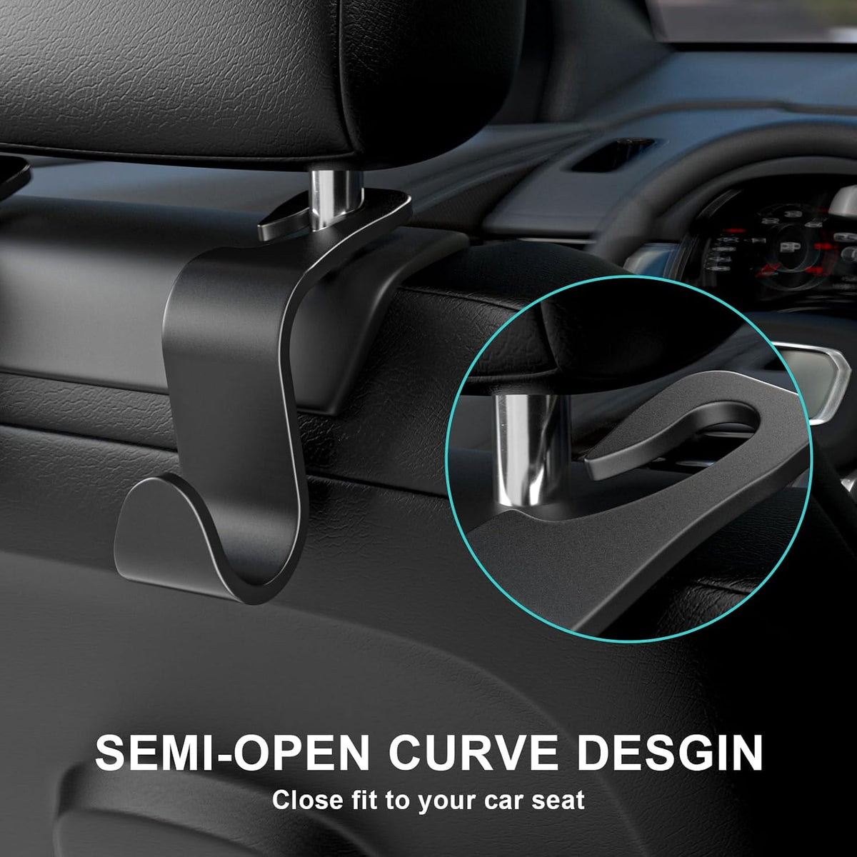 Car Seat Back Hook, Car Headrest Hook, Car Accessories for Interior, 4 Pack Plastic Black Hook, Suitable for Handbags, Shopping Bags, Clothes, Portable Tool Box