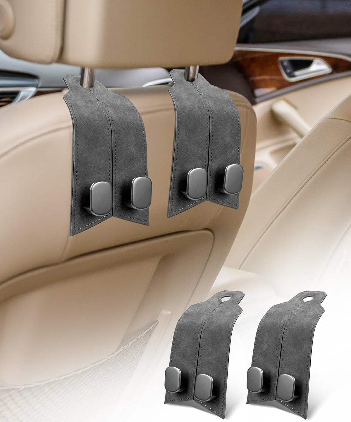 Car Purse Hook, Metal Car Seat Headrest Hooks, 2 Pack, Black