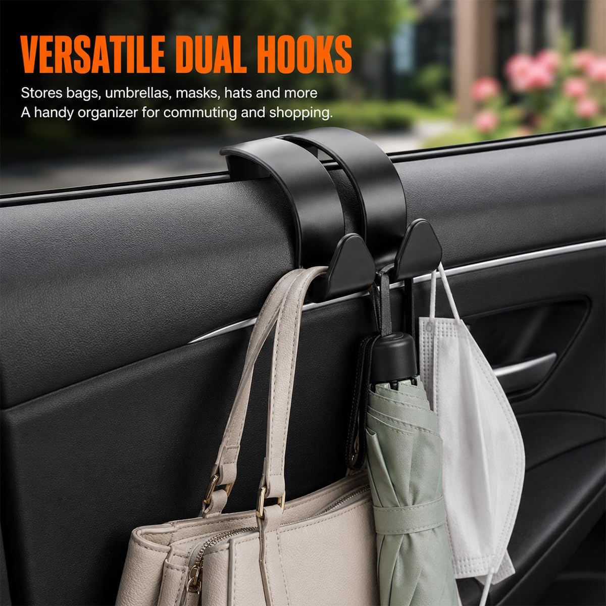2PCS Car Door Window Hooks, Double Hook Car Seat Storage Hangers