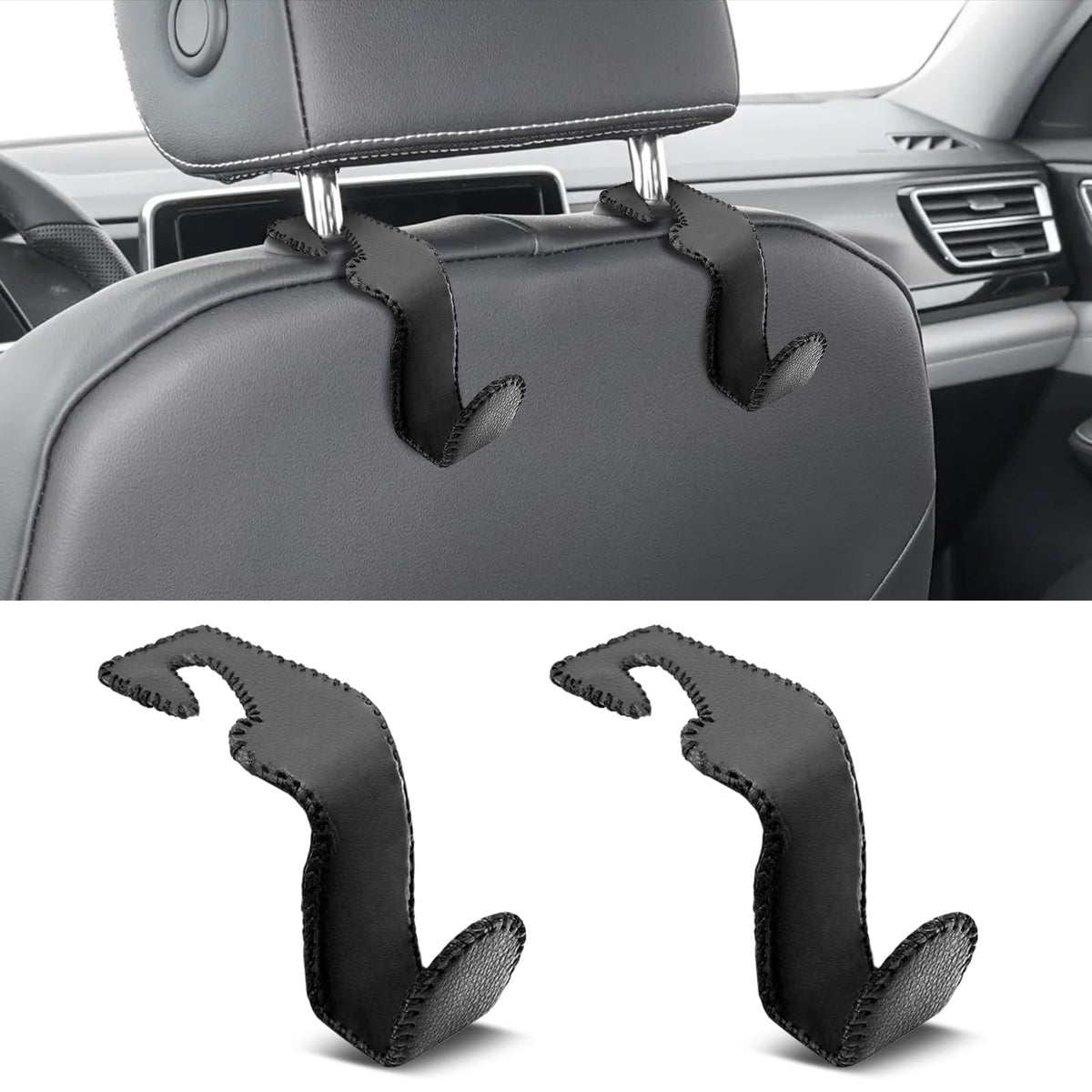 USSDE Car Seat Hooks Vehicle Headrest Back Storage Organizer 4 Pack for Purses Bags backpacks Groceries Hanger Holder - Universal Sturdy Holds 55lbs 360° Rotating (Style A/Carbon Fiber)
