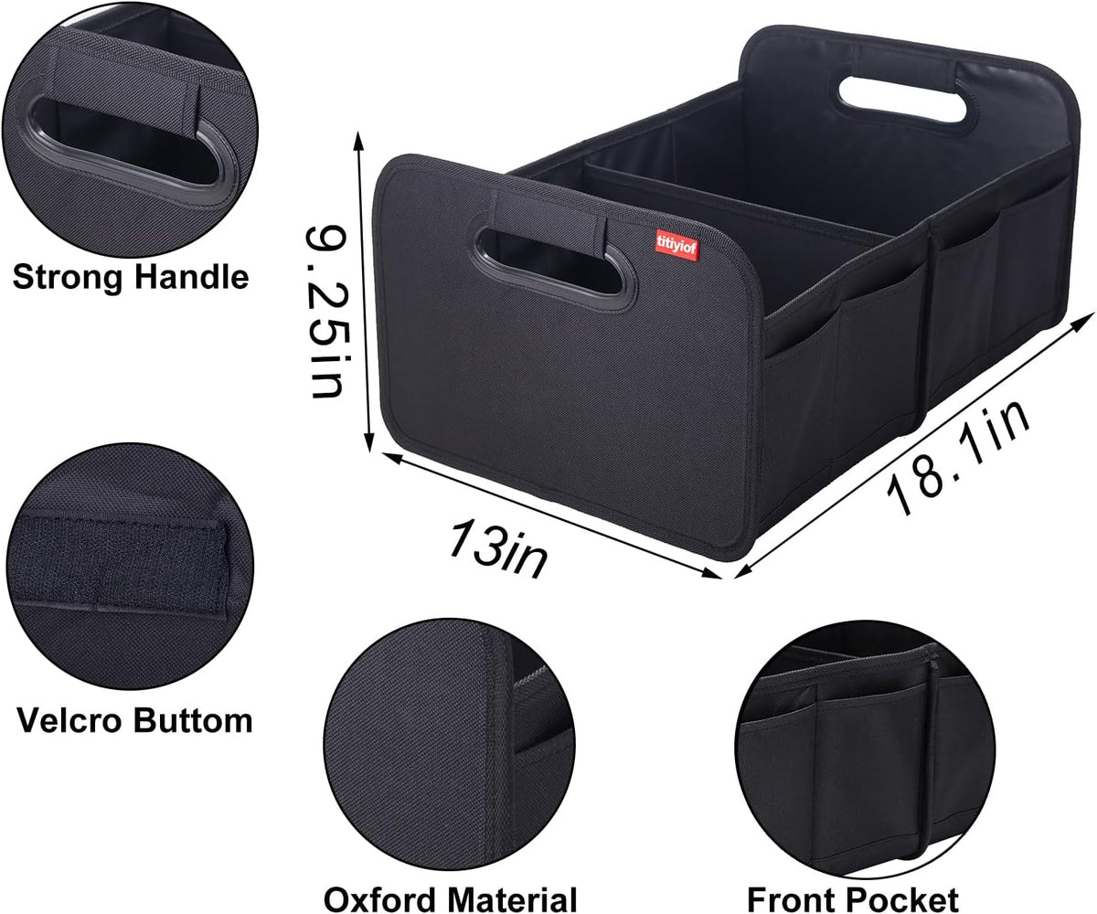 titiyiof Trunk Organizer For Suv & Sedan,Car Organizers and Storage, Waterproof Collapsible & Adjustable Straps,35L Sturdy Car Organization for Car Accessories, Tools,Sundries,2 Compartment(Black)