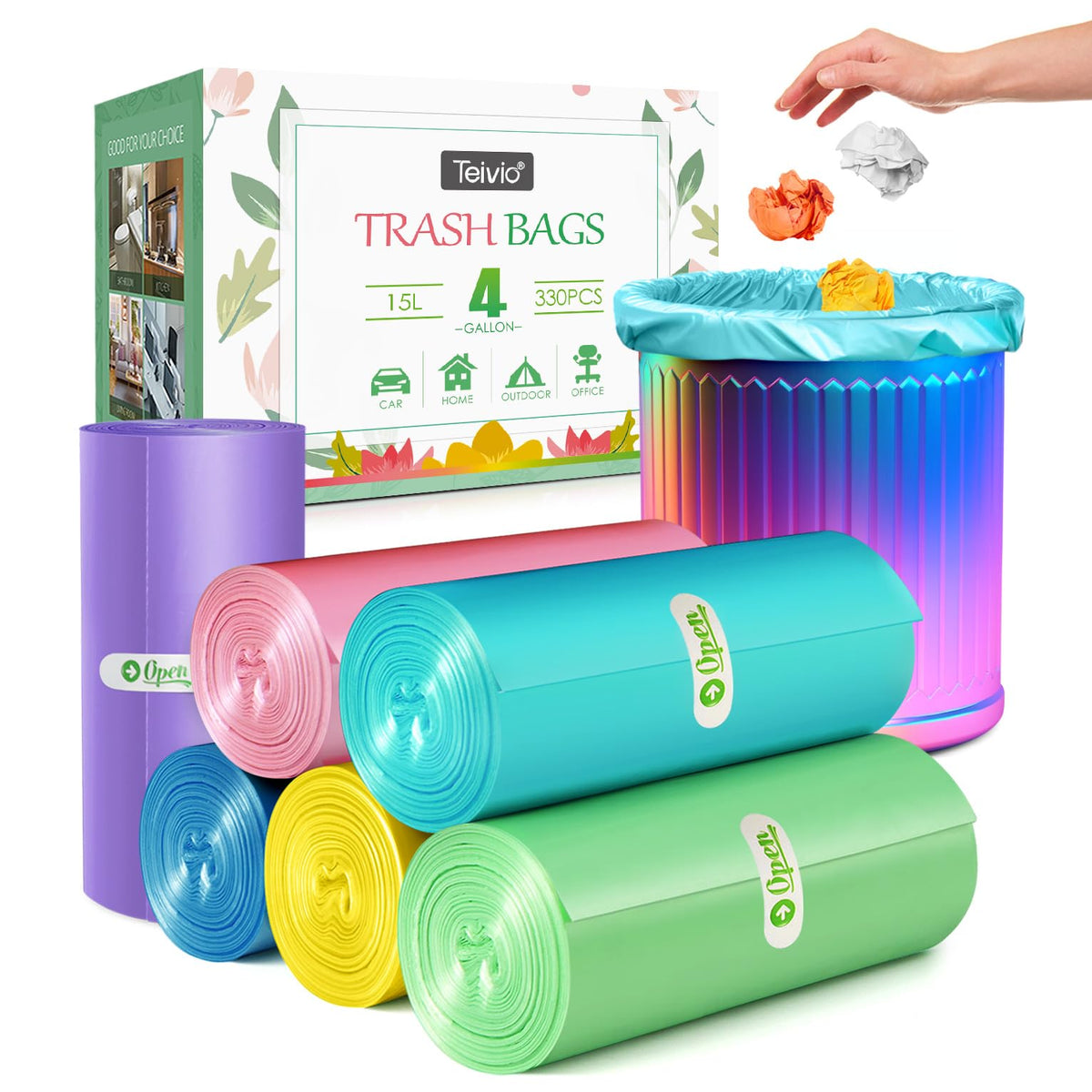 Teivio Small Clear Trash Bags 3 Gallon 150 Count Bathroom Garbage Bags
