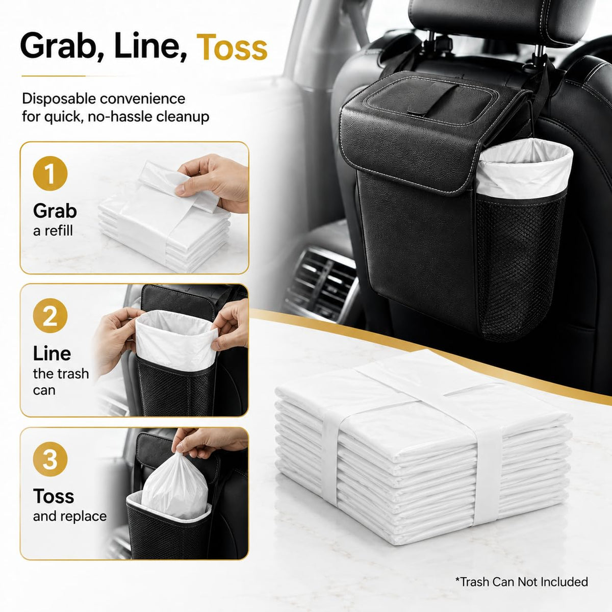 Disposable Car Trash Can Bags, Liner Refills (1-Pack, 100 Bags Total) - for HOTOR Car Garbage Can(Trash Can Not Included) White
