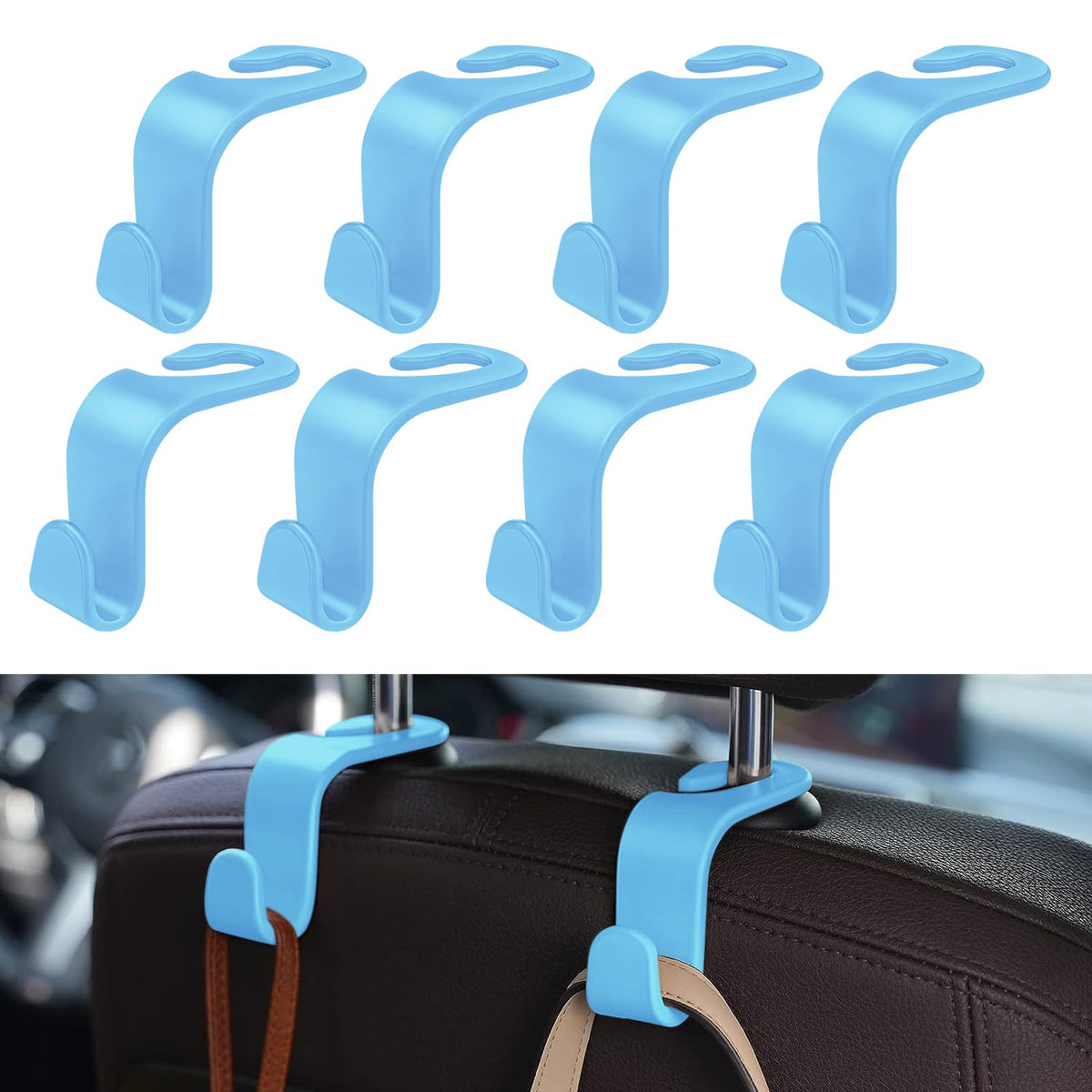8 Pack Car Seat Headrest Hooks with 44 Pounds Load Capacity, Hangers Storage Organizer Universal Car Interior Accessories for Handbags Water Bottles Purse Coats Umbrellas, Yellow