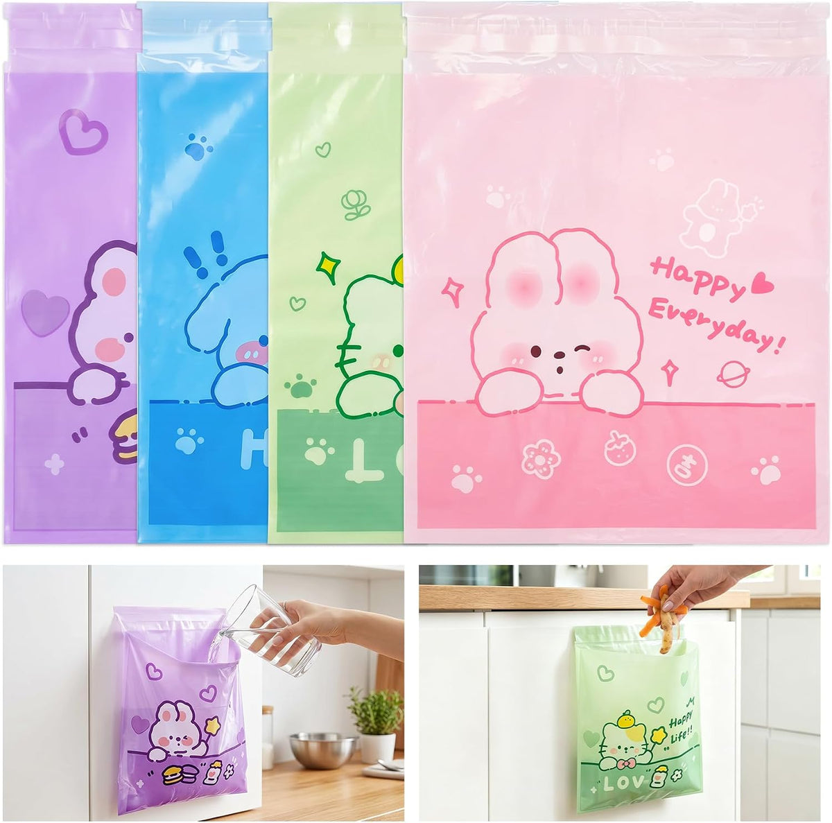 60 Pcs Car Trash Bags Easy Stick-On Disposable Portable Car Garbage Bags Suitable for Cars, Camping, Travel, Kitchens, Bedrooms, Study Rooms, Office Spaces