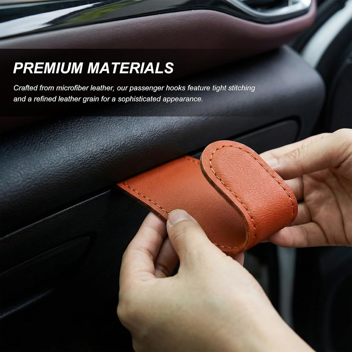 2 PCS Co-Pilot Glovebox Hooks, Anti-Scratch Microfiber Leather Vehicle Glove Box Hanging Hooks, Universal Auto Glovebox Storage Hangers for Handbags Purses Umbrellas (Orange)