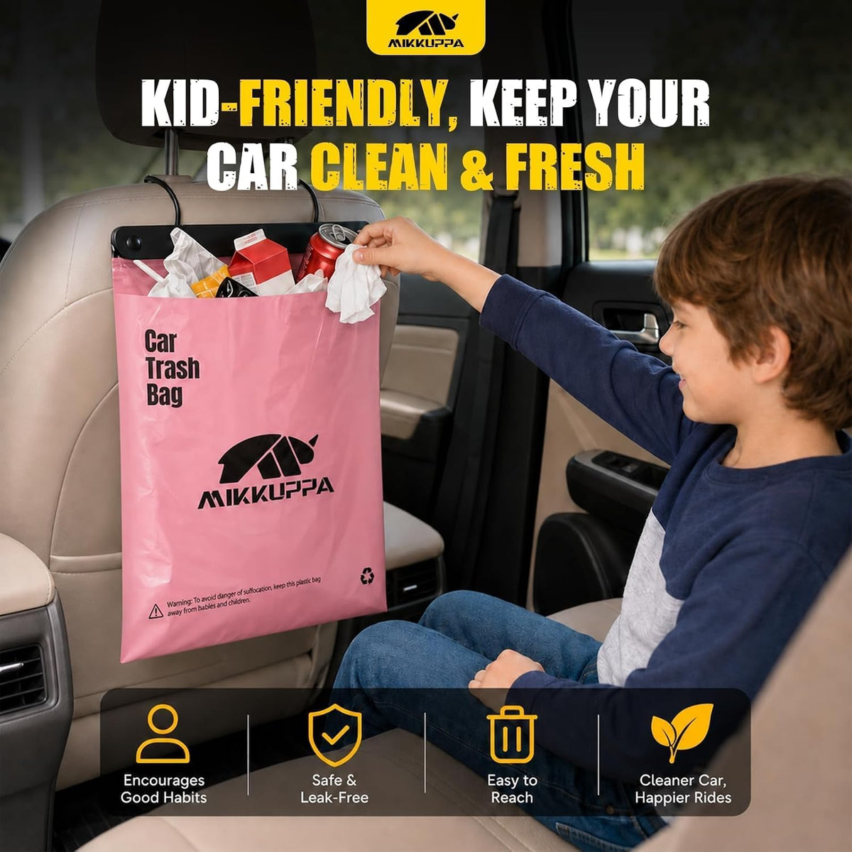 MIKKUPPA Pink Disposable Car Trash Bags 50 Count