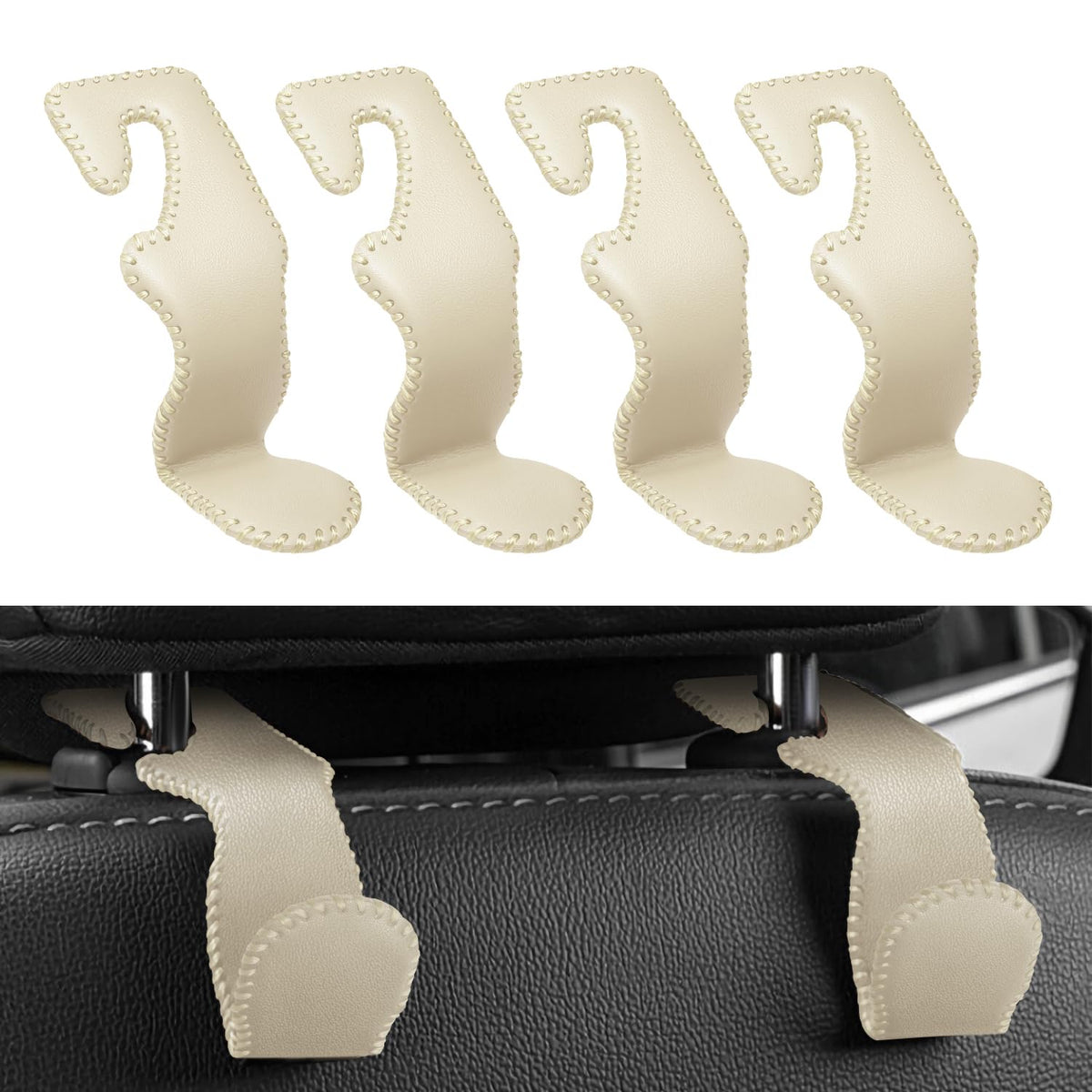 4 Pack Superior Leather Car Seat Headrest Hooks with 44 Pounds Load Capacity, Hangers Storage Organizer Universal Car Interior Accessories for Handbags Water Bottles Umbrellas, Black & Red