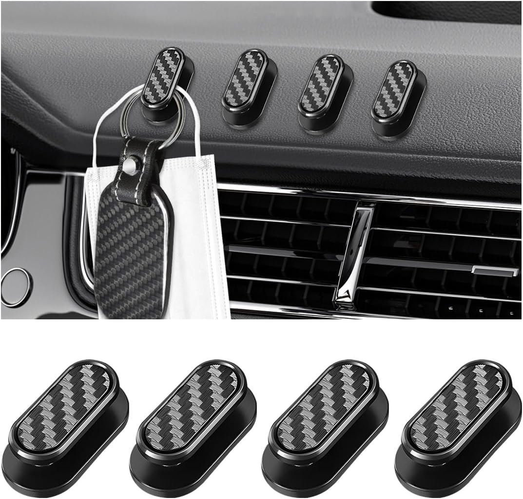 Dickno 4 PCS Car Mini Hook, Multifunctional Auto Adhesive Backseat Hangers on Dashboard, Universal Hook Stickers for Key, Mask, Earphone, Charging Cable, Vehicle Interior Accessories (Glossy)