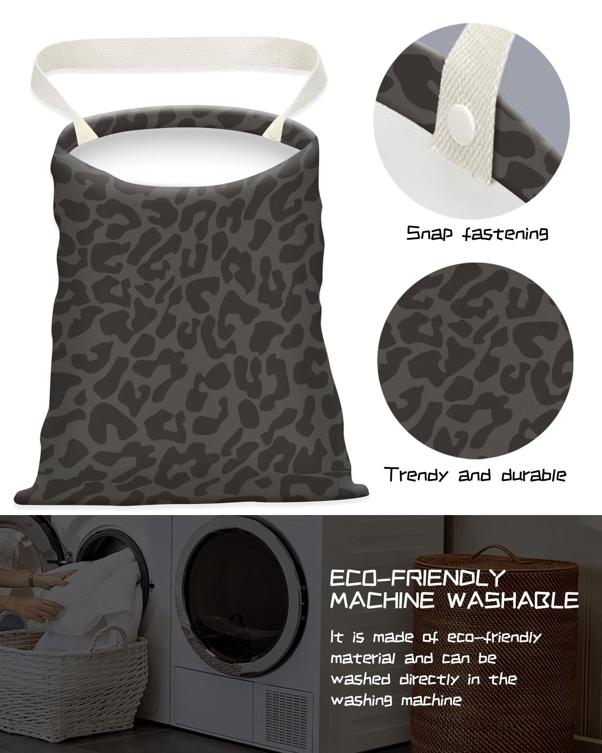 Cute Canvas Car Garbage Bag, Black Leopard Print, Car Trash Bin, Seat Back Hanging, 5L