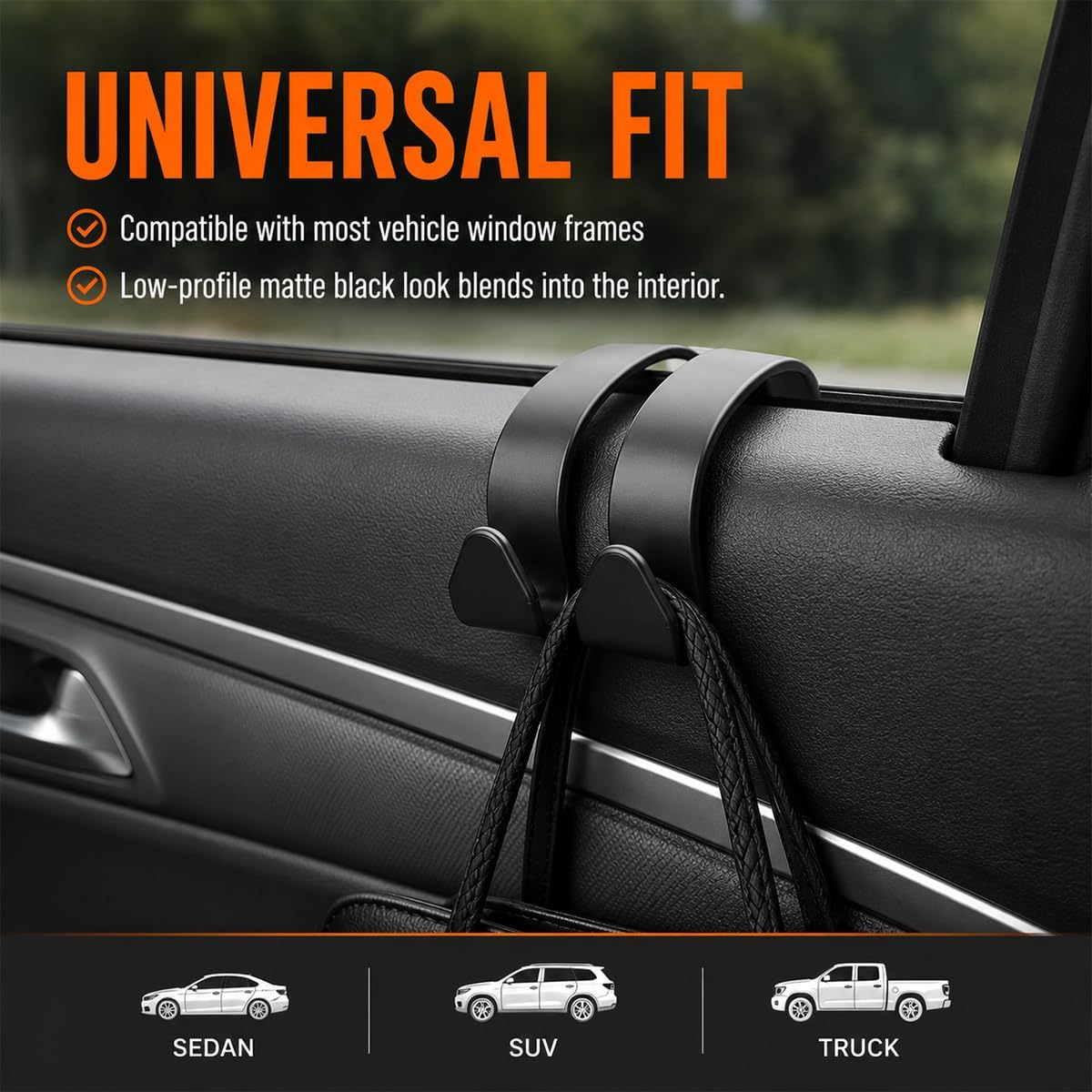 2PCS Car Door Window Hooks, Double Hook Car Seat Storage Hangers