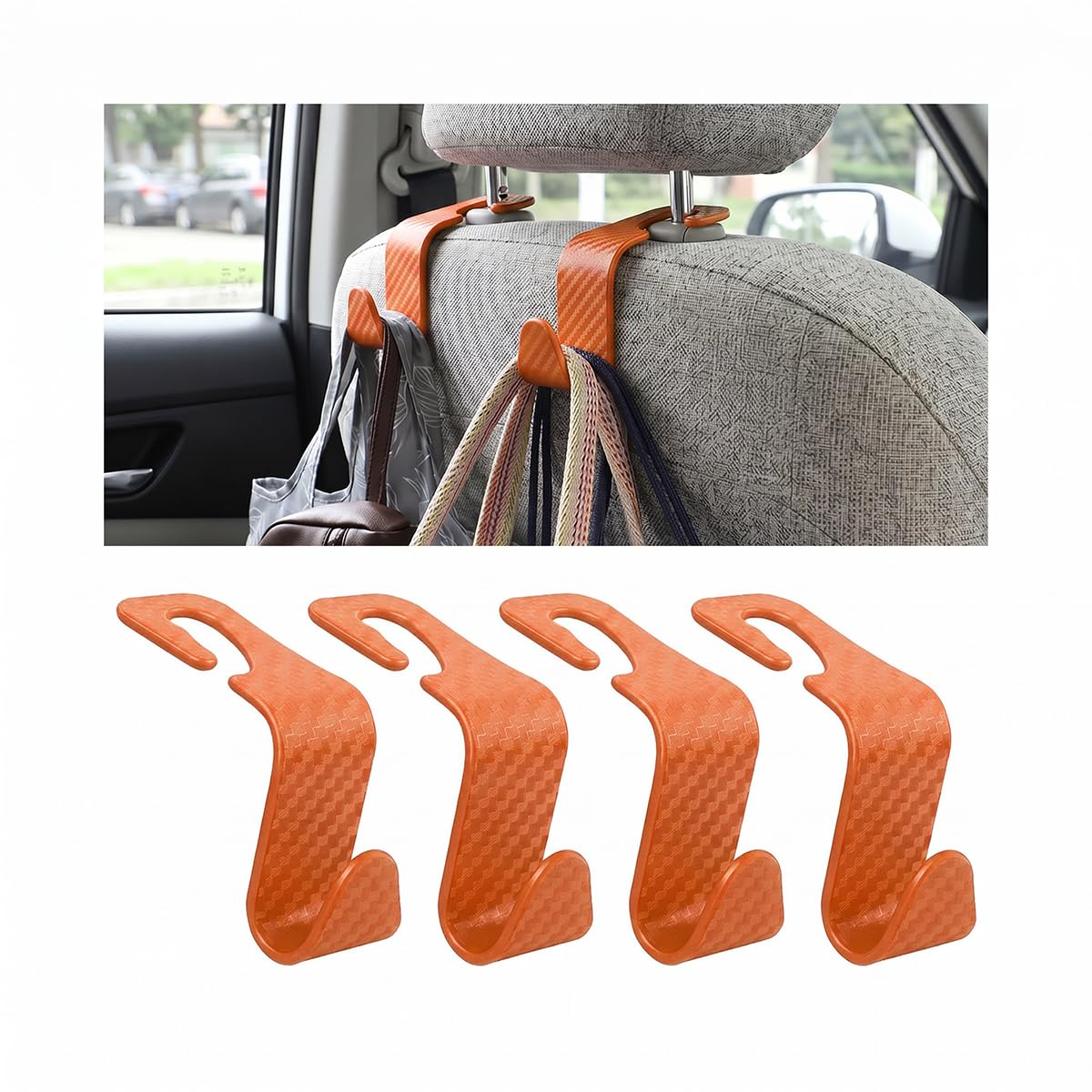 4 Pack Curved Headrest Hooks for Vehicle Seats, Black Style 2