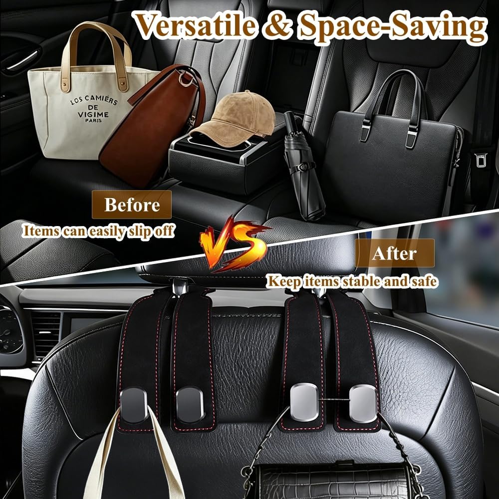 2-Pack Car Hanging Hooks for Headrest & Glove Box, Black