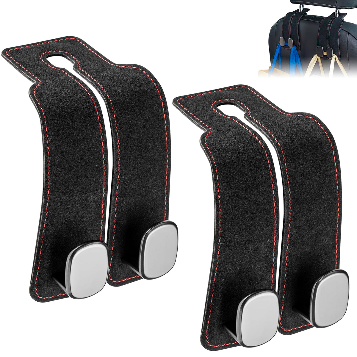 SLLAK Car Hooks for Headrest, 2 in 1 Car Seat Back Storage Hook, Premium Leather Car Headrest Hook