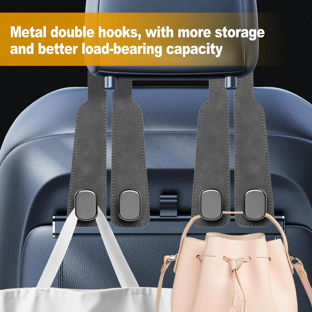 Car Purse Hook Purse Hook for Car Seats Headrest Car Seat Hooks,Heavy Duty Vehicle Organizer for Handbags, Groceries, Purses, Keep Car Tidy (Gray, 4 Pack)