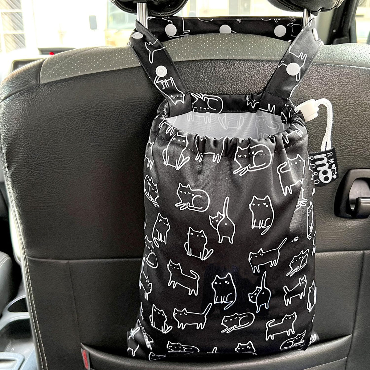 Waterproof Car Trash Bag Reusable Portable Garbage Can with Drawstring Top Adjustable Hanging Strap Leakproof & Washable for Cars SUVs & Trucks (Grey)