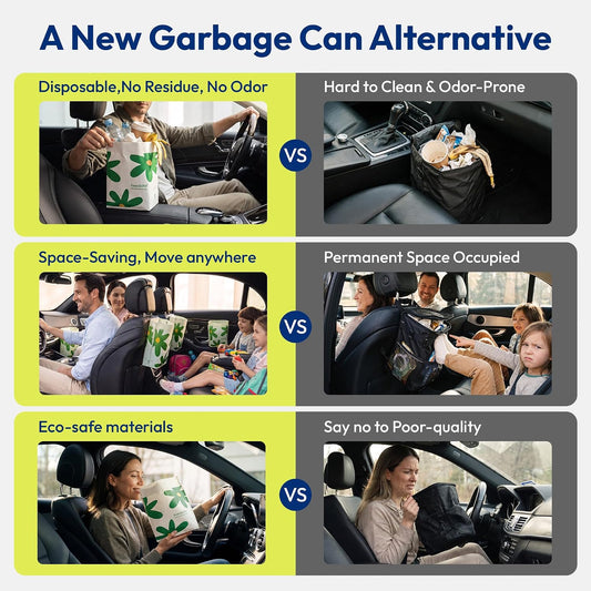 Disposable Car Garbage Bin Bags 60 PCS, Leak-Proof Cleaning and Vomit Bags, Recycled HDPE, Easy Stick-On and Stand Design, Disposable Small Garbage Bags