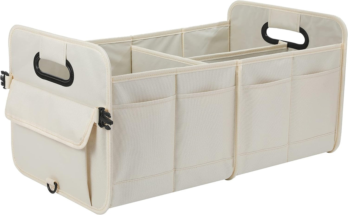 AOKJOY Car Trunk Organizer Car Storage Organizer Collapsible Multi Compartment Car Organizer Adjustable Straps for SUV(Beige)