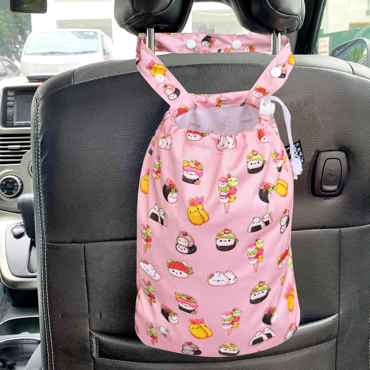 Waterproof Car Trash Bag Reusable Portable Garbage Can with Drawstring Top Adjustable Hanging Strap Leakproof & Washable for Cars SUVs & Trucks (Grey)