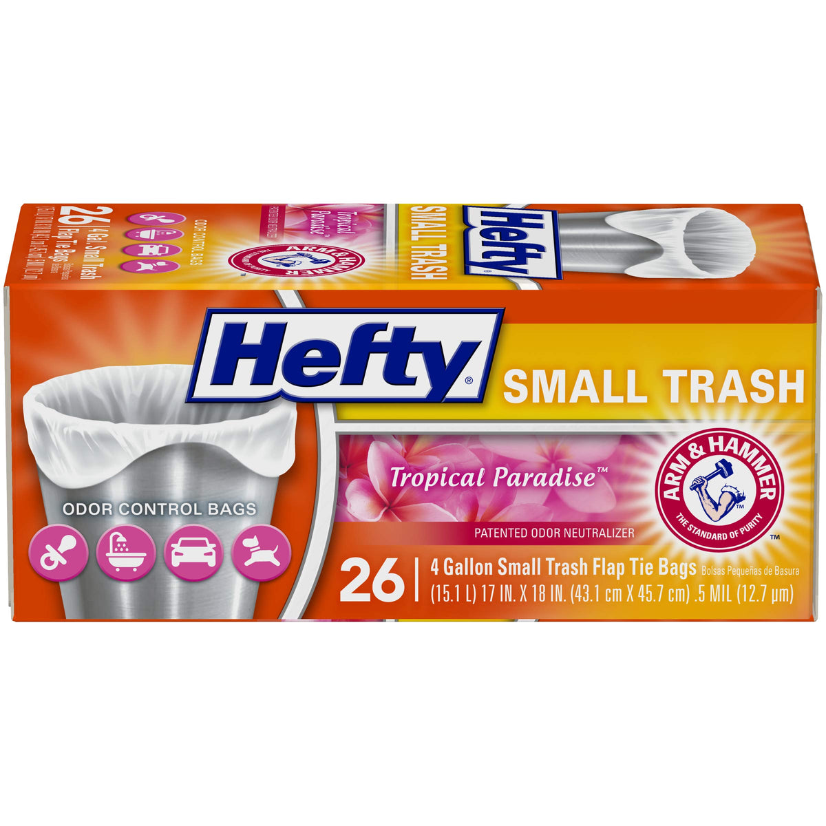 Hefty 4 Gallon Small Trash Bags, White, Ocean Water Scent, 52ct