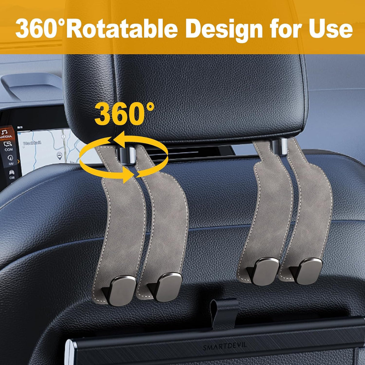 Car Purse Hook Purse Hook for Car Seats Headrest Car Seat Hooks,Heavy Duty Vehicle Organizer for Handbags, Groceries, Purses, Keep Car Tidy (Gray, 4 Pack)