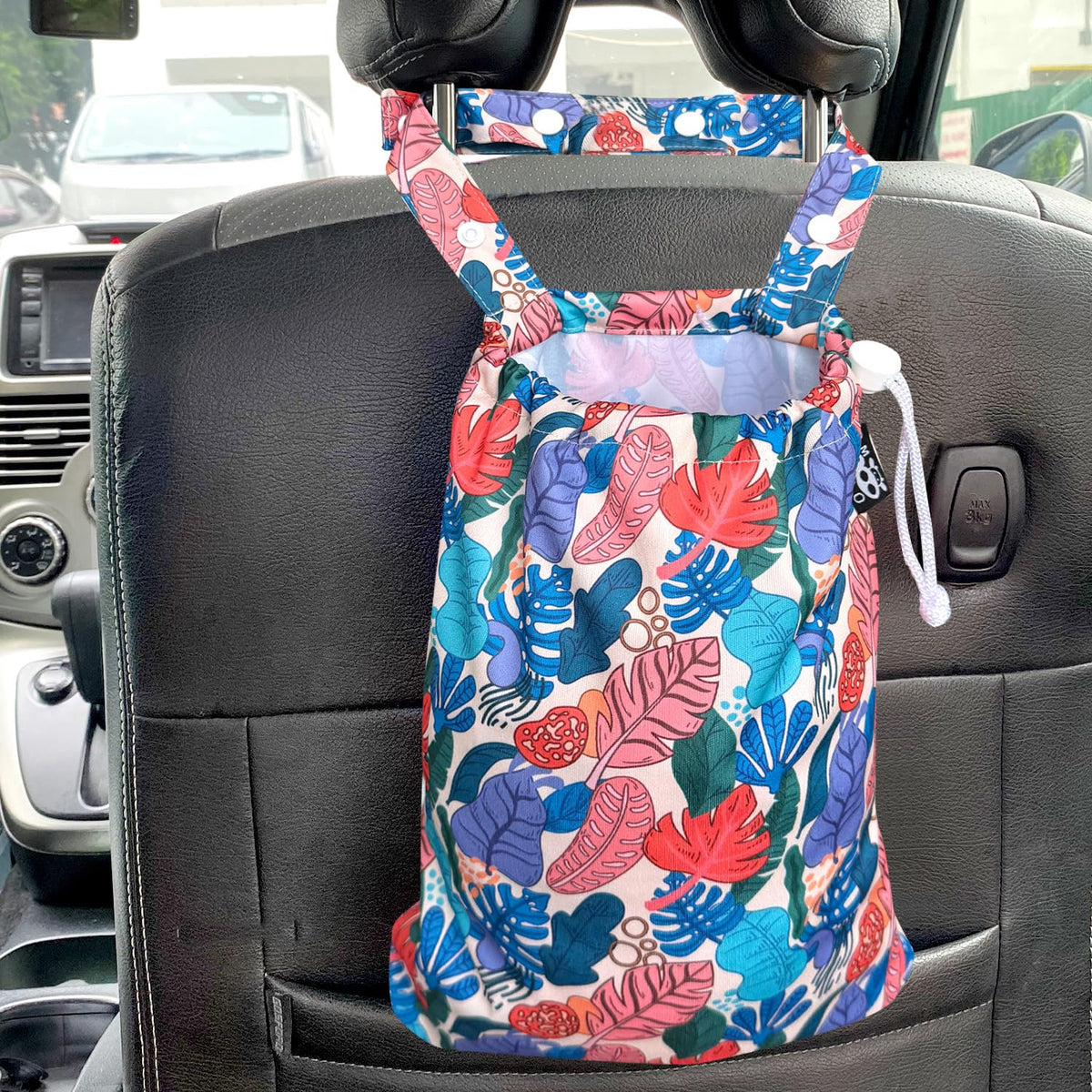 Waterproof Car Trash Bag Reusable Portable Garbage Can with Drawstring Top Adjustable Hanging Strap Leakproof & Washable for Cars SUVs & Trucks (Grey)